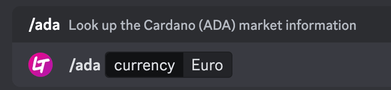 The /ada command with currency selection