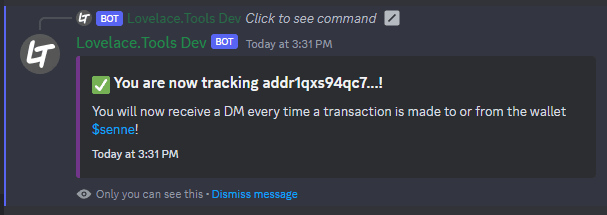 The /track command - adding a wallet