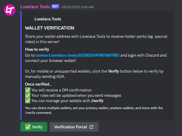 The /verification command - Verification message