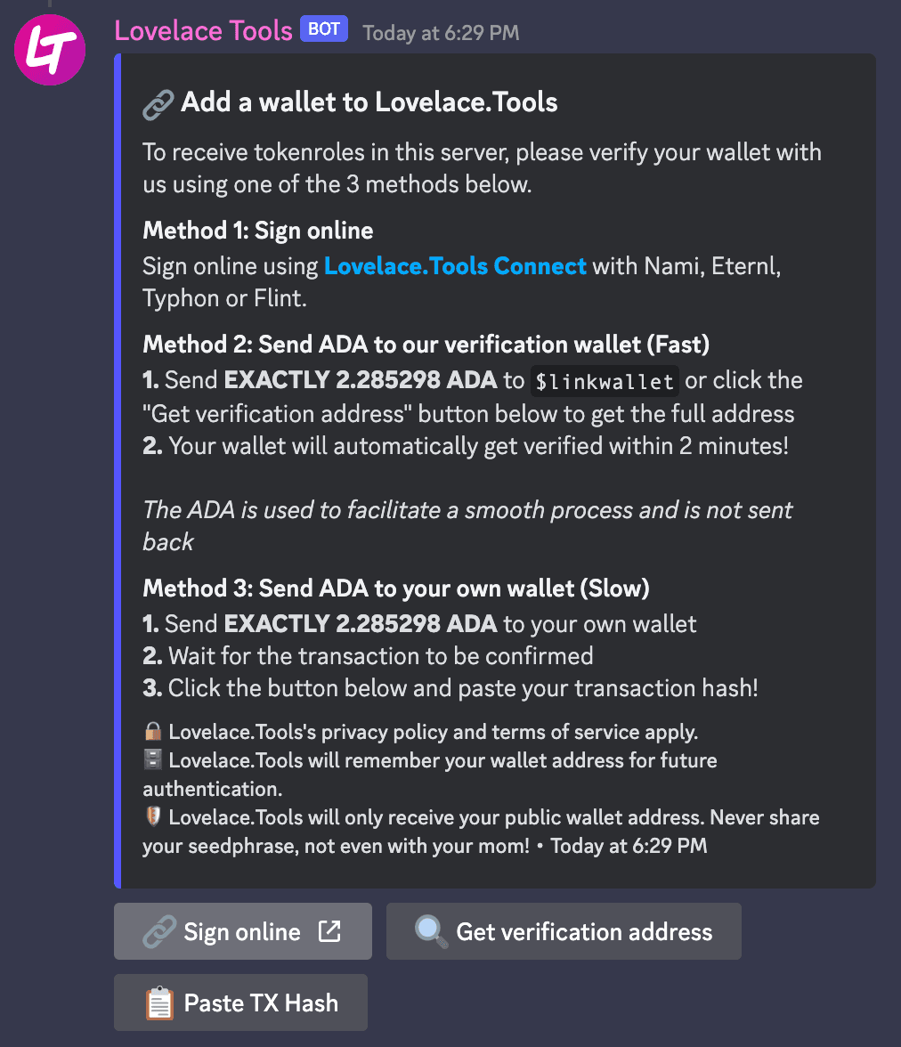 The /verify command - adding a wallet