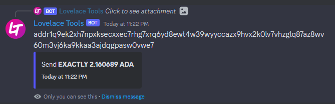 The /verify command - sending ADA to verification wallet