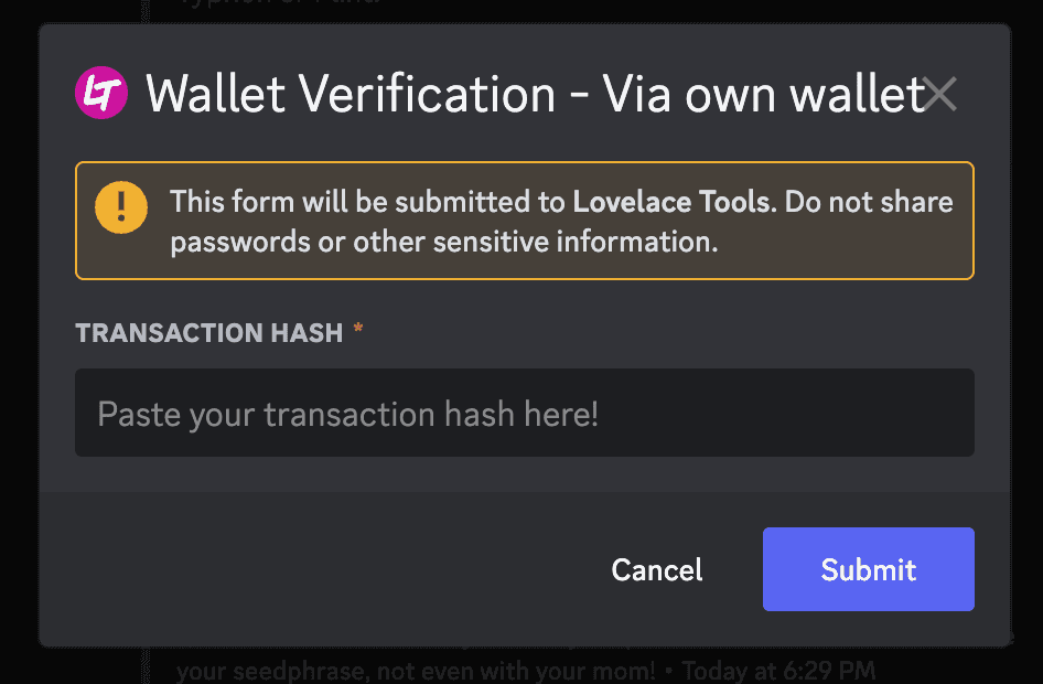 The /verify command - pasting a TX hash