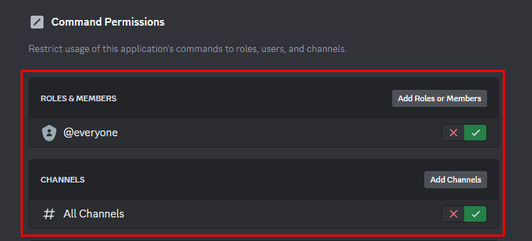 Discord Command Permissions overrides for all commands