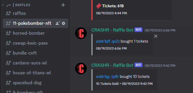 CRASHR Raffle entry announcements